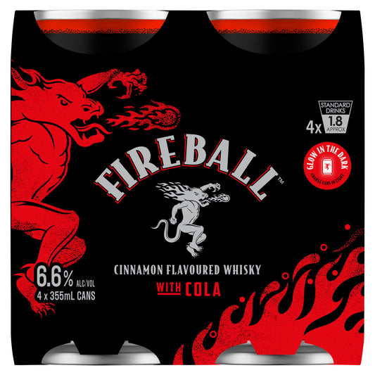 Fireball Cinnamon Whisky & Cola 6.6% ABV 4x355ml